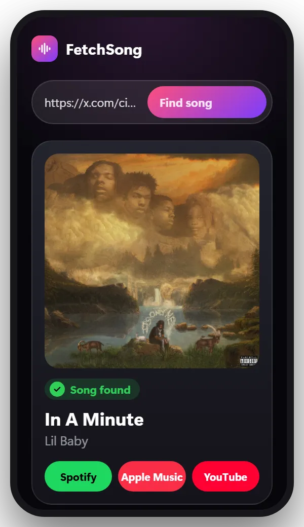 How to find a song from a Twitter video, step 3: Paste it here and tap Find song